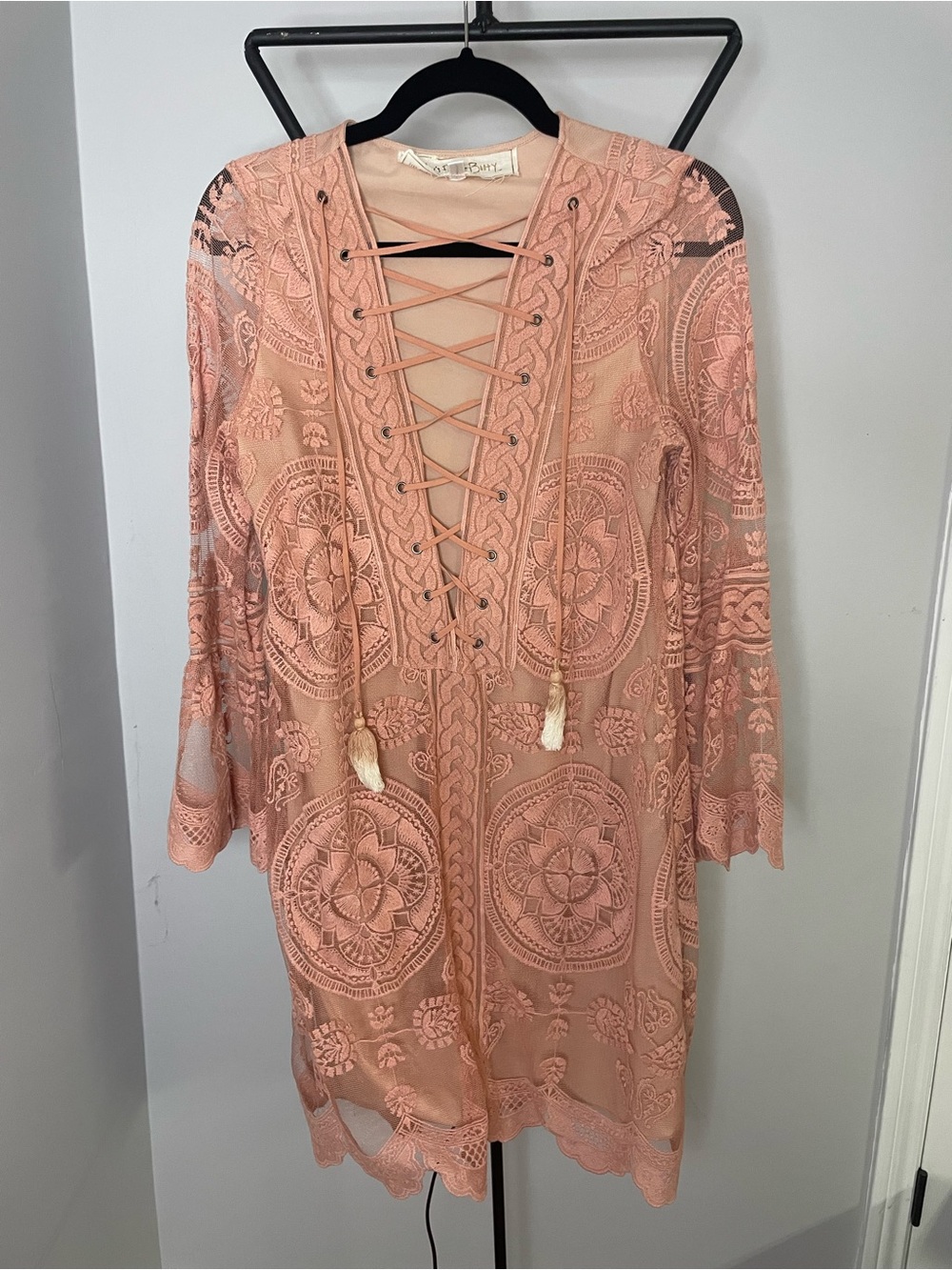 Jen's Pirate Booty Peach Lace-Up Crochet Tunic Dress